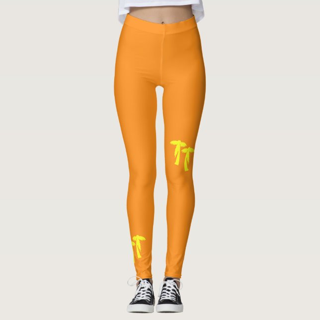 Leggings Palmeras de moda - Naranja y amarillo (Anverso)