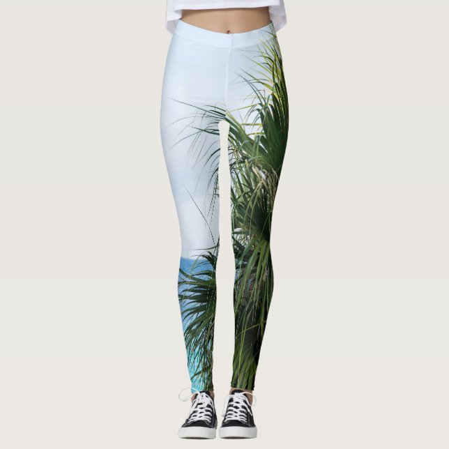 Leggings Palmeras de paraíso caribeño #1 #tropical #océano  (Anverso)