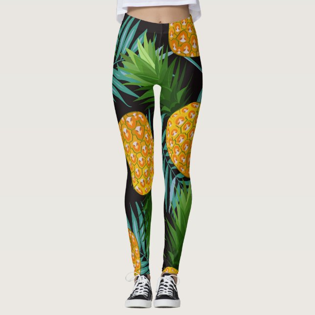 Leggings Palmeras de piña Tapiz negro (Anverso)