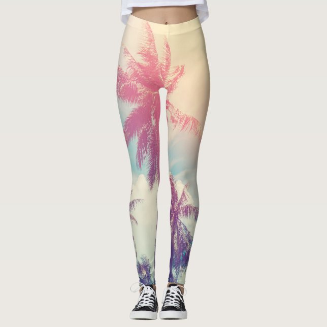 Leggings Palmeras de silueta, abstracto de puesta de sol. (Anverso)