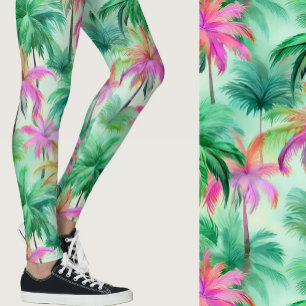 Leggings Palmeras rosadas y verdes patrón tropical