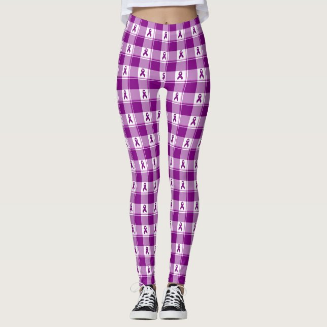 Leggings Pancreatic Cancer Awareness Plaid Purple Ribbon (Anverso)