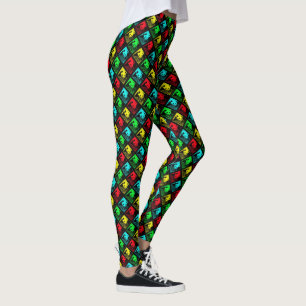 Leggings Pandas de arte pop azul verde rojo y amarillo