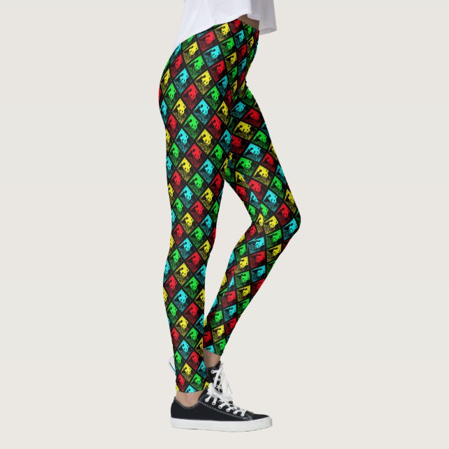 Leggings Pandas de arte pop azul verde rojo y amarillo (Derecha)