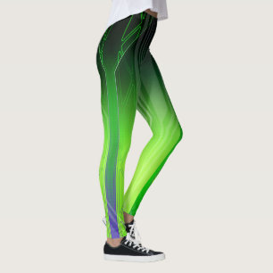 Leggings Panel de ciencia ficción holográfico verde y neg
