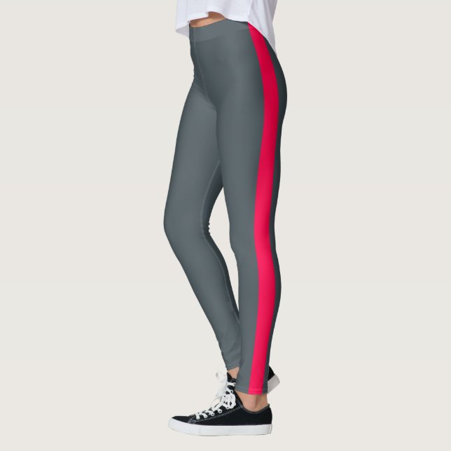 Leggings Panel lateral rosa brillante gris oscuro de moda (Izquierda)