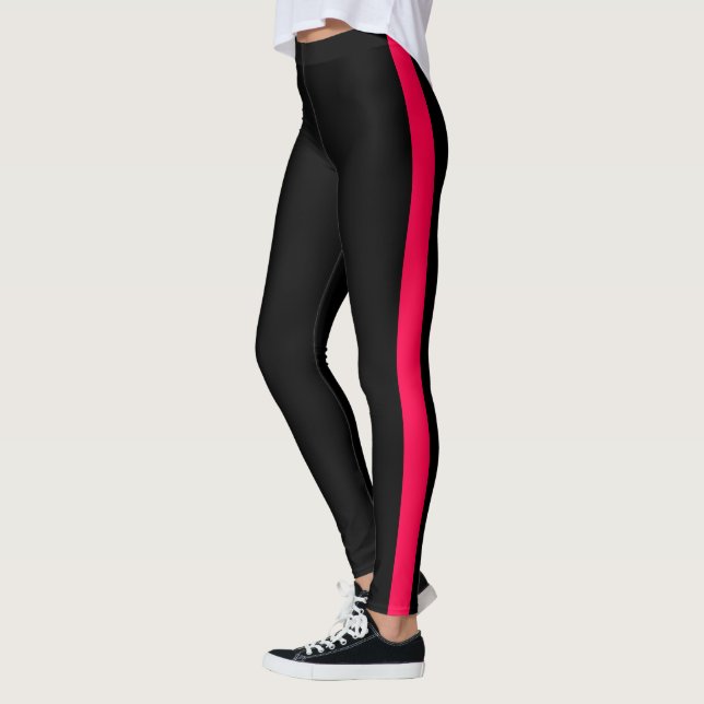 Leggings Panel lateral rosado brillante negro de moda (Izquierda)