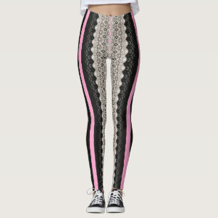 Leggings Paneles negros y blancos con piernas rosas
