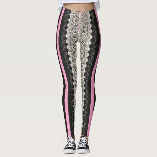 Leggings Paneles negros y blancos con piernas rosas (Anverso)