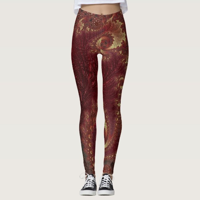 Leggings Panorama fractal de Swirls Gold Leafy de otoño (Anverso)