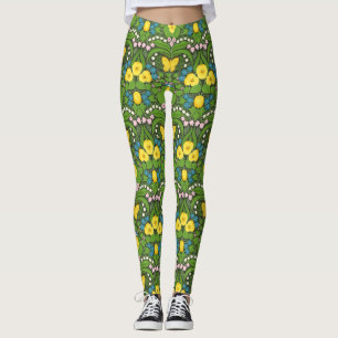Leggings Pansias amarillas, pájaros y mariposas