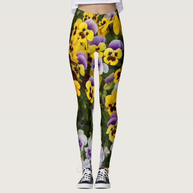 Leggings Pansias amarillas y violetas (Anverso)