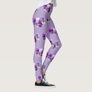 Leggings Pansies 5 Flores Patrón Piernas Púrpura