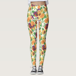 Leggings Pansies en blanco roto