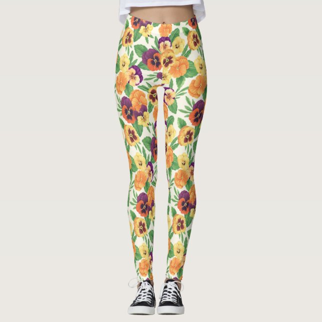 Leggings Pansies en blanco roto (Anverso)