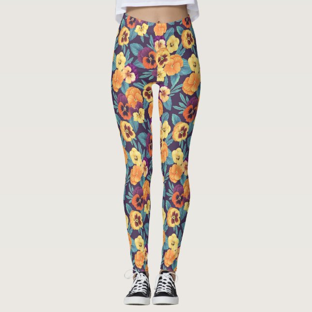 Leggings Pansies en violeta de ciruela (Anverso)