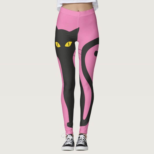 LEGGINGS PANTALLOS NEGROS DE YOGA DE GATO Y PINK (Anverso)