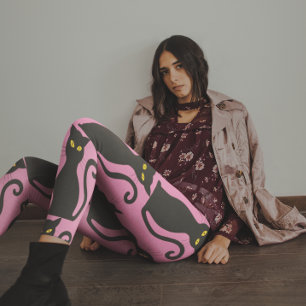 LEGGINGS PANTALLOS NEGROS DE YOGA DE GATO Y PINK