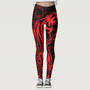 Leggings Pantera Roja Estilo de Tatuaje Gótico Negrita Oscu