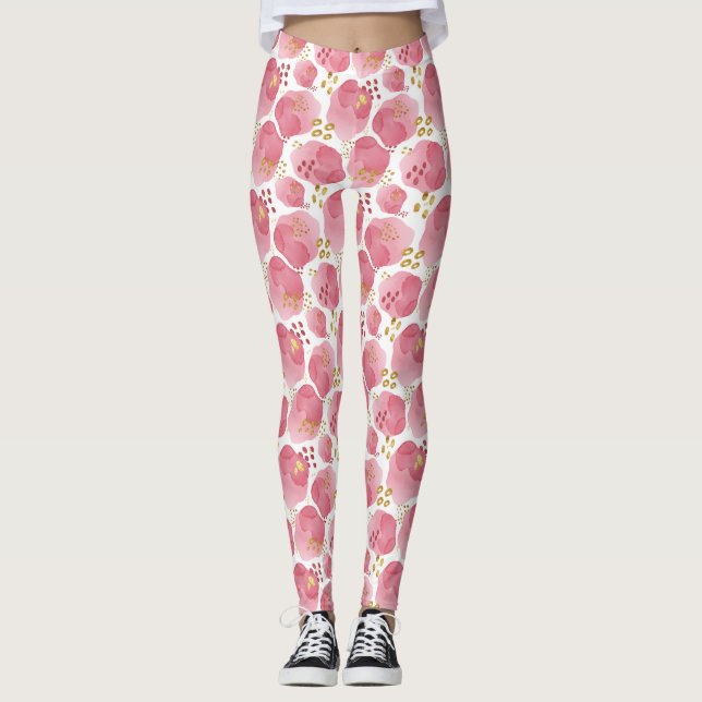 Leggings Pánticos de yoga impresos en Rubor rosados y dorad (Anverso)