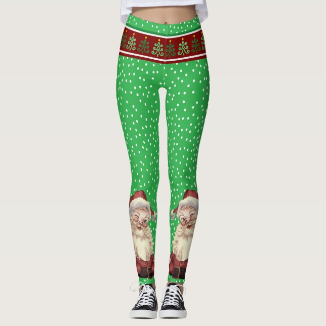 Leggings Papá Noel, árboles de Navidad y puntos de polka (Anverso)