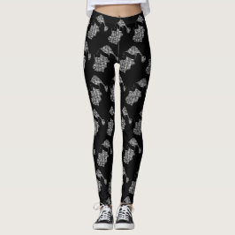 Leggings Papá Noel Patrón de Navidad Blanco negro
