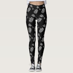 Leggings Papá Noel Patrón de Navidad Blanco negro
