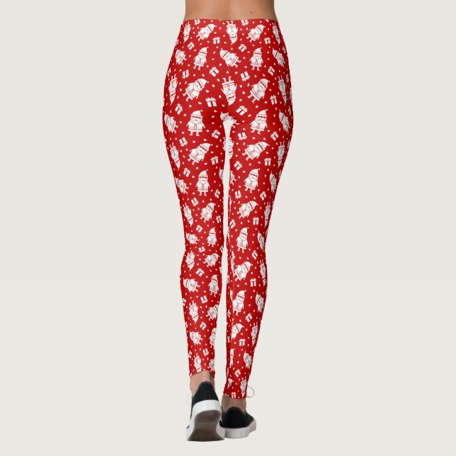 Leggings Papá Noel rojo y blanco con patrón de regalo lleno (Reverso)