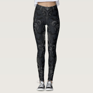 Leggings Papel damasco vintage gótico victoriano de cráneos