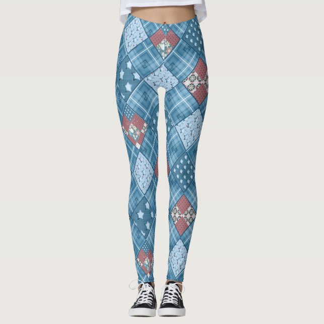 Leggings Papel de denim, patchwork, textil, azul patrón (Anverso)