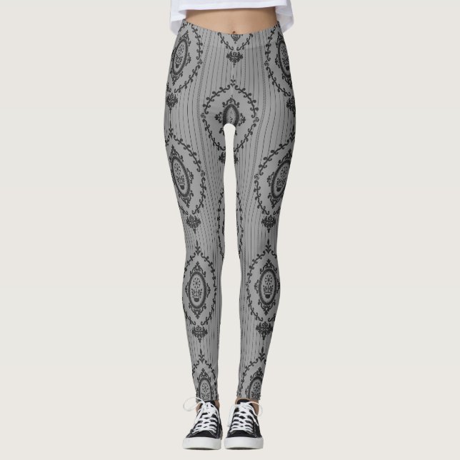 Leggings Papel de escritorio barroco en gris (Anverso)