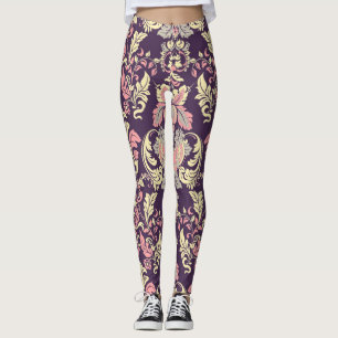 Leggings Papel de paredes de flores de época clásico barroc