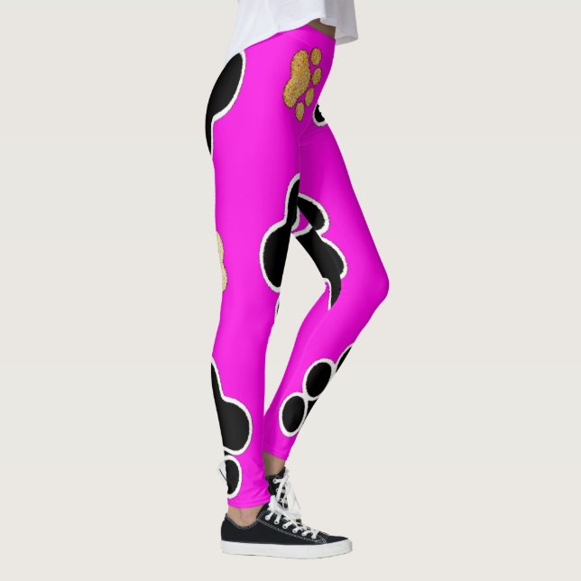 Leggings Papel de perro canino negro y marrón rosa (Derecha)