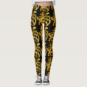 Leggings Papel de perro dorado Año Nuevo chino Cumpleaños W