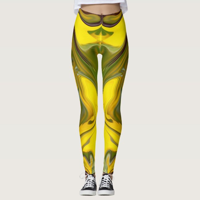 Leggings Papel digital amarillo de las ondas de mármol-5544 (Anverso)