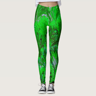 LEGGINGS PAPEL MARBLADO, PATRÓN DE PACO VERDE ABSTRACTO