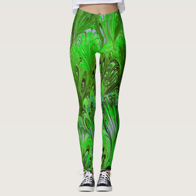LEGGINGS PAPEL MARBLADO, PATRÓN DE PACO VERDE ABSTRACTO (Anverso)