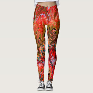 LEGGINGS PAPEL MARBLADO, PATRÓN DE PELO AZUL ROJO ABSTRACT