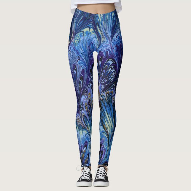 LEGGINGS PAPEL MARBLADO, PATRÓN DE PURPLE AZUL ABSTRACTO (Anverso)