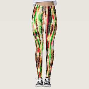 Leggings Papel rayado de color rojo amarillo y verde