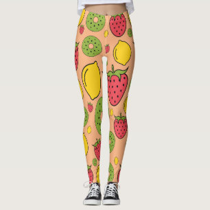 Leggings Papel tapiz de la fruta: fresas, limones, kiwis.