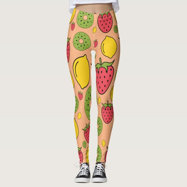 Leggings Papel tapiz de la fruta: fresas, limones, kiwis. (Anverso)