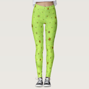 Leggings Papel verde abstracto con estrellas brillantes de 