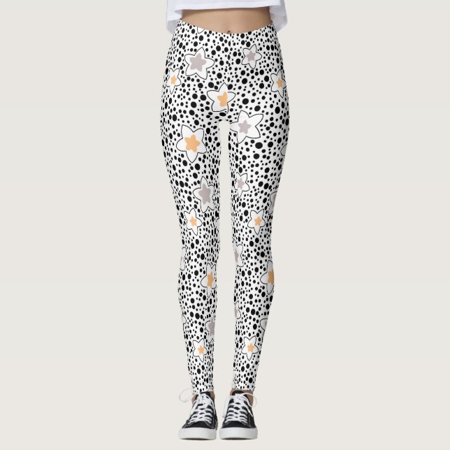 Leggings Paquetes de polka negros y blancos retro con estre (Anverso)