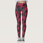 Leggings Paquetes en Viva Magenta<br><div class="desc">Patrón vectorial hecho de amapolas dibujadas a mano.</div>