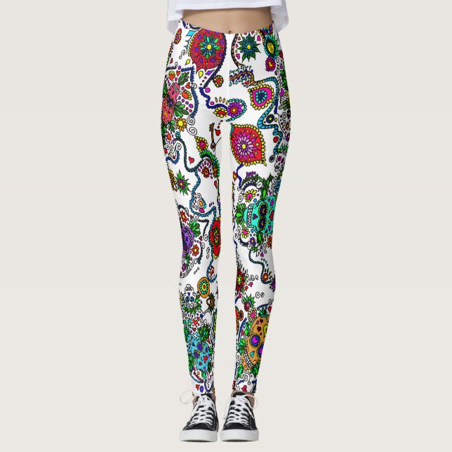 Leggings para Damas con Patrón de Calavera de Azúc (Anverso)