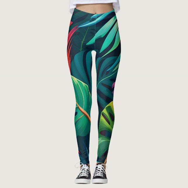 Leggings Paraíso de acuarela de follaje tropical (Anverso)