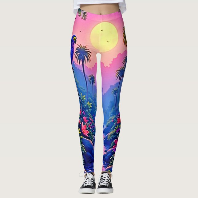 Leggings Paraíso de loro azul de la luna selva (Anverso)