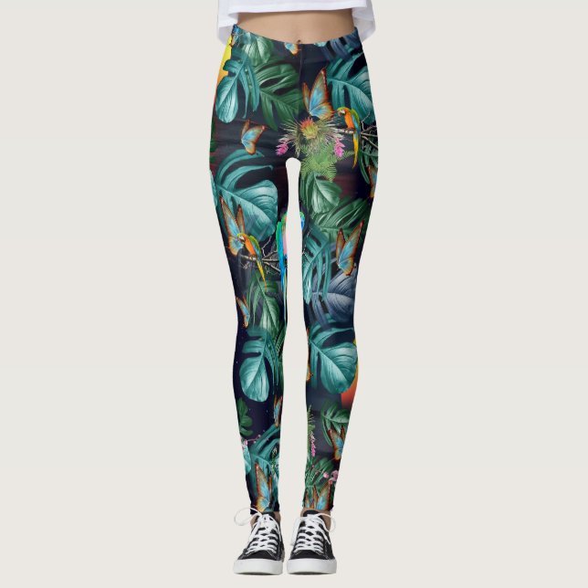 Leggings Paraíso tropical de flores al atardecer (Anverso)