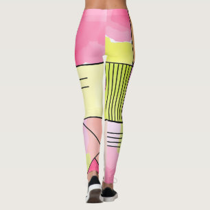 Leggings Parche abstracto rosa y lima-verde